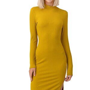 NWT Mock Neck Long Sleeve Hacci Ribbed Side Slit Bodycon Midi Dress Large
